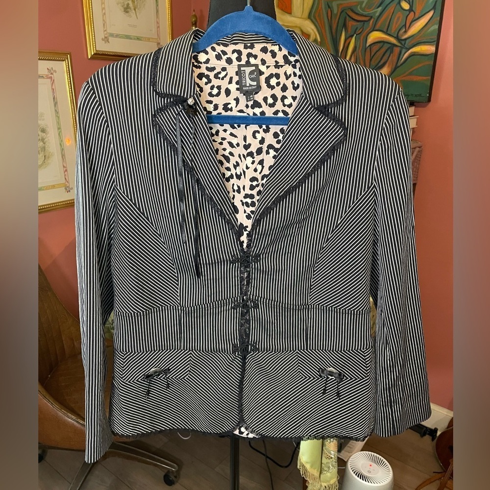 Vintage Y2K 90s Tricot Chic Italian Pinstripe Blazer $350+ Grunge Chic US 12
